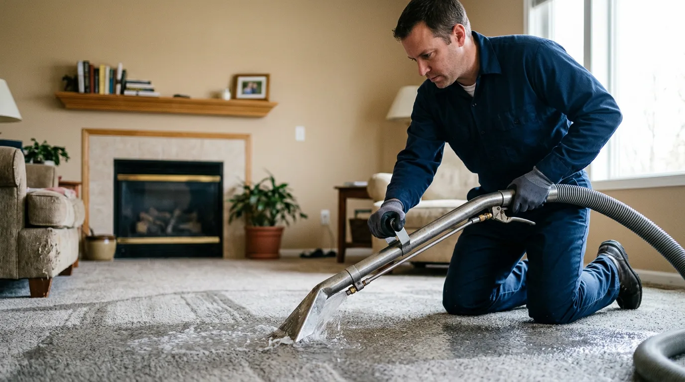 Water damage restoration technician working near Canton, KS